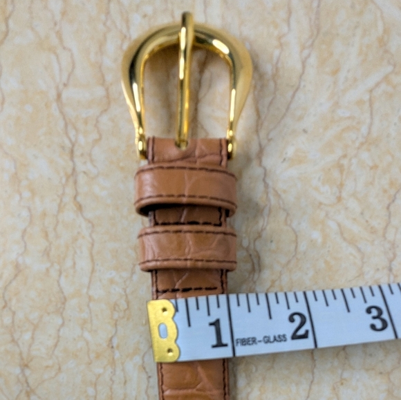 Vintage Lemie Genuine Leather Tan Embossed Gator Italian Belt Gold Tone Buckle main image 9